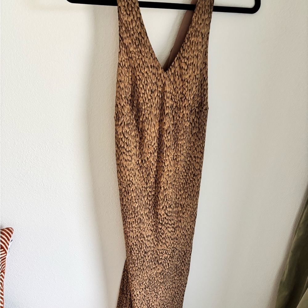 100% Silk Ann Taylor Brown Cheetah Patterned Dress size 14 with Crisscross back - Picture 12 of 13